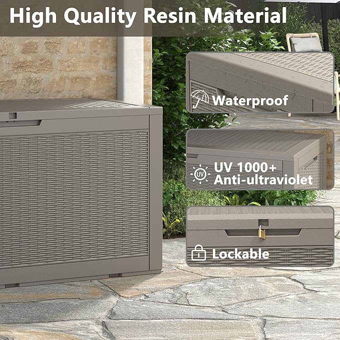 Outdoor Storage Box, Resin Deck Boxes Indoor and outdoor, Waterproof Storage Box Lockable Lid (Grey, 100 Gallon) - Image 7
