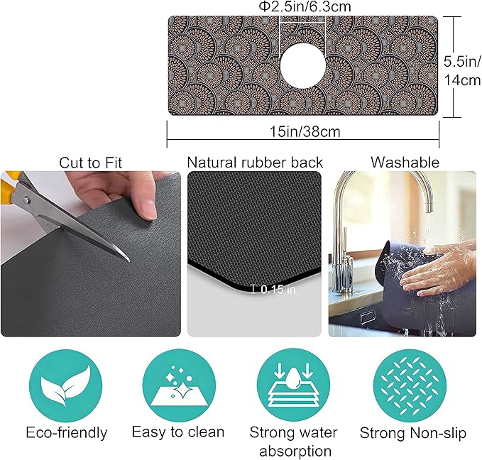 Kitchen Sink Splash Guard Faucet Mat Super Absorbent Fast Drying Mat Sink - Image 4