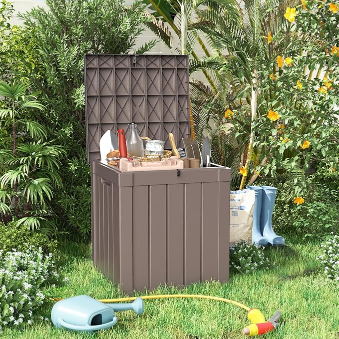 ROJIK Outdoor Storage Housing Deck Box - Waterproof Patio Furniture, Garden Tools, Cushions, Pool Accessories Storage Bench with Lockable Lid and Side Handles (Grey, 50 Gal) - Image 4