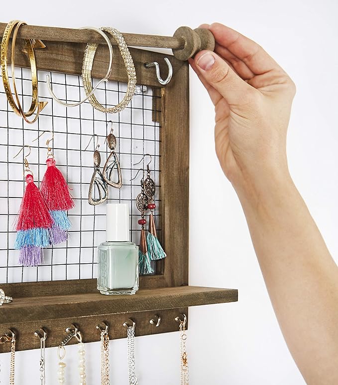 Rustic Jewelry Organizer with Bracelet Rod Wall Mounted - Image 4