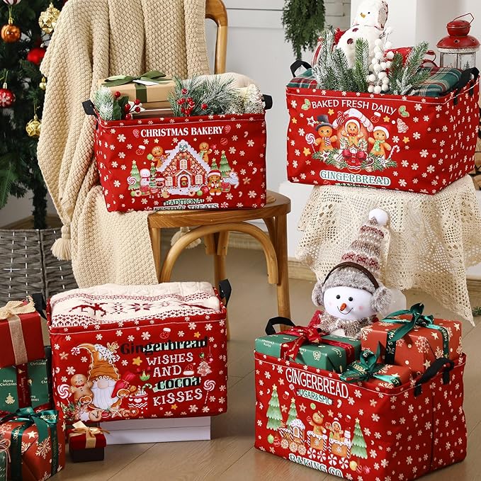 4 Pack Christmas Storage Bin Collapsible Large Christmas Gingerbread Man - Image 6