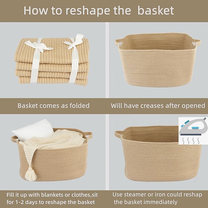 Large Rectangle Blankets Basket Living Room 22"x17"x12" Woven Jute Rope Storage - Image 7