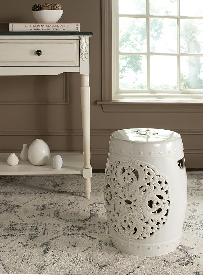 Safavieh Flora Glazed Ceramic Decorative Garden Stool, Cream - Image 2