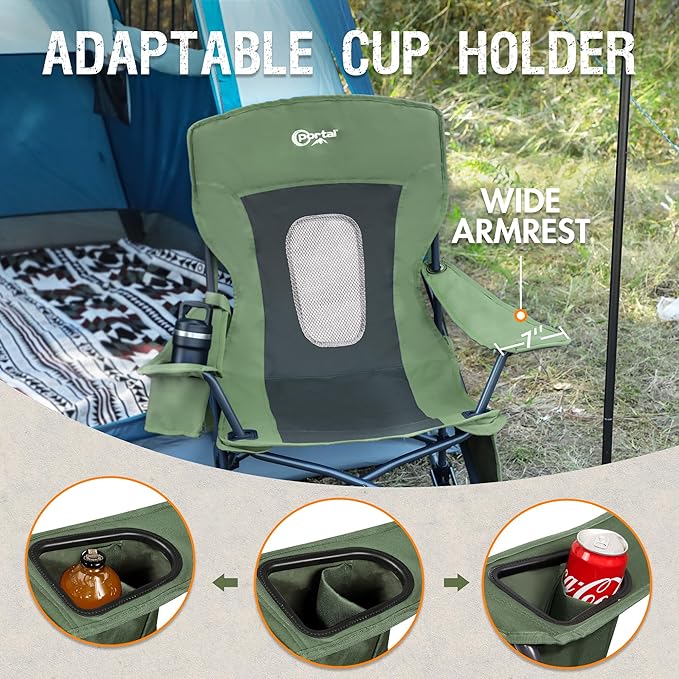 Portal Outdoor Rocking Chair Camping Folding Portable Rocker with Cup Holder Side Pocket Carry Bag, Support 350LBS (Mesh Green) - Image 7