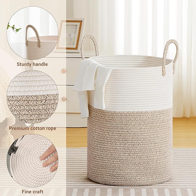 Tall Laundry Basket with Handles, 72L Portable Dirty Clothes Hamper, Boho - Image 3
