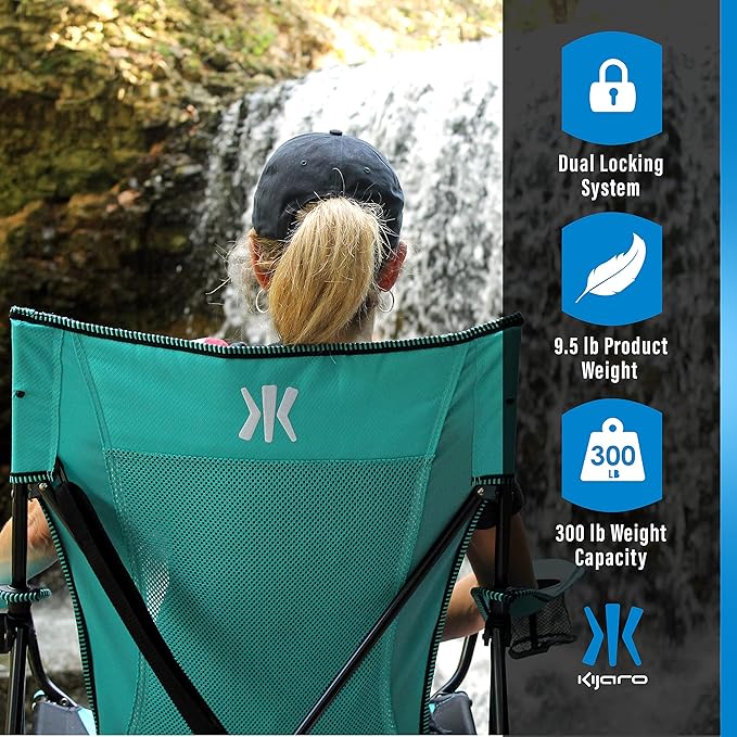 Kijaro Dual Lock Portable Camping Chair - Versatile Folding Sports and Outdoor Chair for Lawn - Locks Position - Ionian Turquoise - Image 6