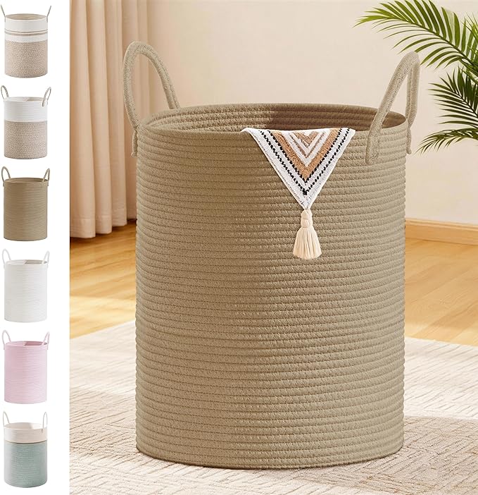 Tall Laundry Basket with Handles, 88L Portable Dirty Clothes Hamper, Boho by SunNewt