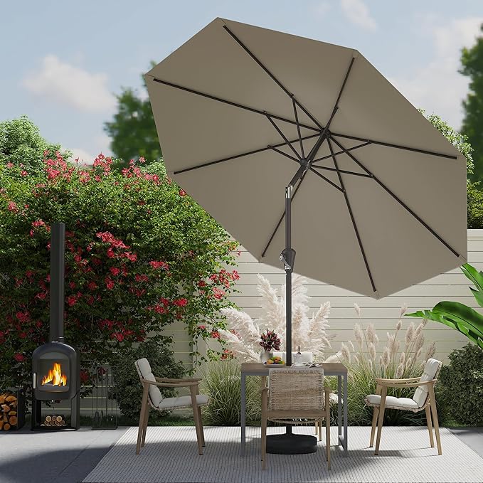 AreShark 9 FT Patio Umbrella for Outdoor, Outdoor Umbrella with Push Button Tilt and Crank, Outdoor Patio Umbrellas with 8 Sturdy Ribs for Market, Garden, Deck, Backyard, Pool (Mist Gray) - Image 5