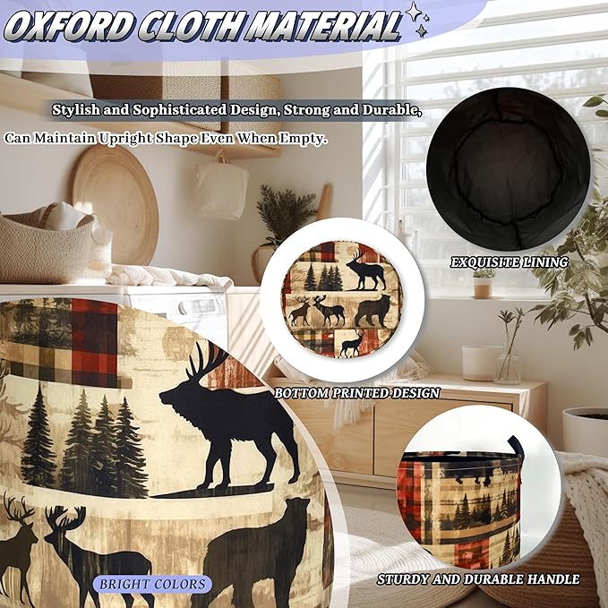 Deer Laundry Basket Portable Oxford Cloth Funny Retro Forest Animal Bears - Image 6