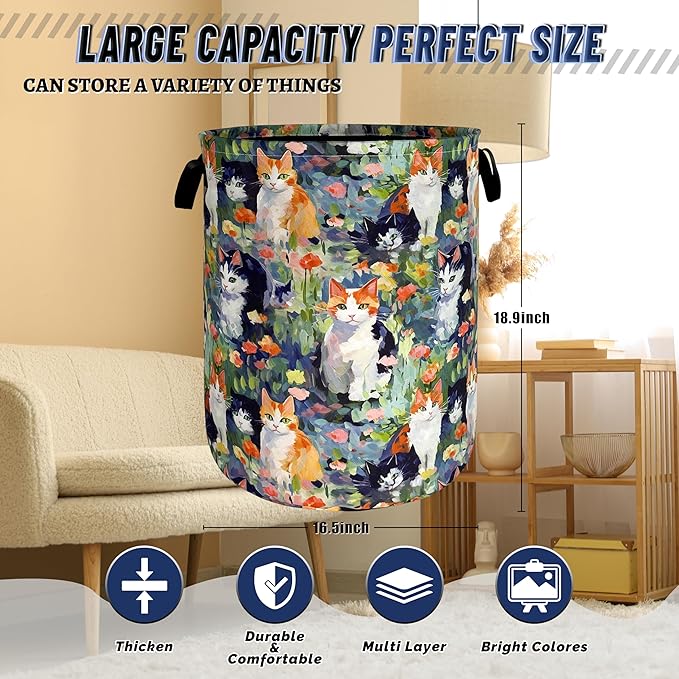 Watercolor Cats Laundry Hamper Foldable Oxford Cloth Cute Animal Cat Laundry - Image 3