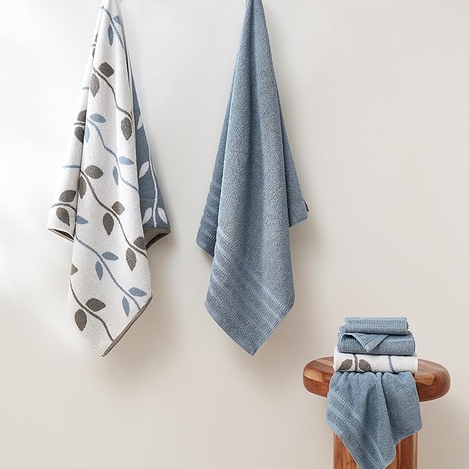 Modern Threads Organic Vines 6-Piece 100% Cotton Towel Set – Yarn Dyed Jacquard - Image 2