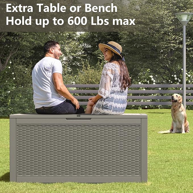 Outdoor Storage Box, Resin Deck Boxes Indoor and outdoor, Waterproof Storage Box Lockable Lid (Grey, 100 Gallon) - Image 5
