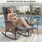 3 Pieces Zero Gravity Wicker Patio Rocking Recliner Chairs Set of 2 - Wicker Outdoor Lounge Chair with Side Table, Adjustable Backrest & Footrest, High Back Outdoor Recliner Chair for Pool Deck Gray - Image 4