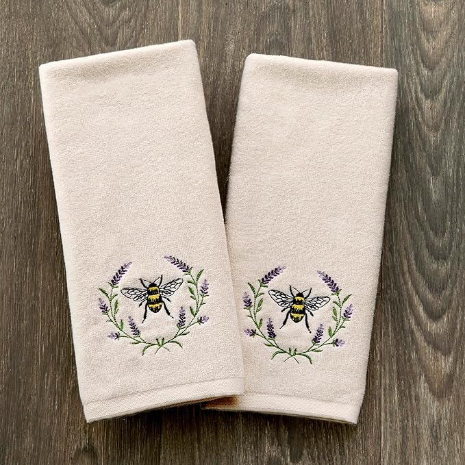 SKL Home Bee Lavender 100% Cotton Embroidered 2pc Hand Towel Set, Decorative - Image 4