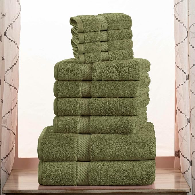 Superior Egyptian Cotton Solid Towel Set, Washcloths 13” x 13”, Hand Towels 20” - Image 2