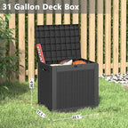 Outdoor Storage Box, Resin Deck Boxes Indoor and outdoor, Waterproof Storage Box Lockable Lid (Black, 31 Gallon) - Image 2