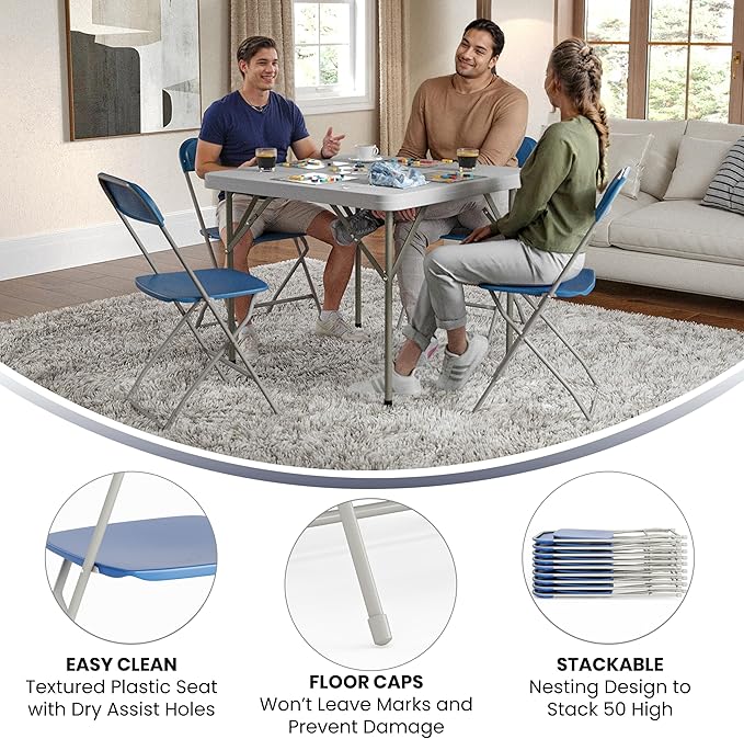 Flash Furniture Hercules Series Plastic Folding Chair - Blue - 4 Pack 650LB Weight Capacity Comfortable Event Chair-Lightweight Folding Chair - Image 5