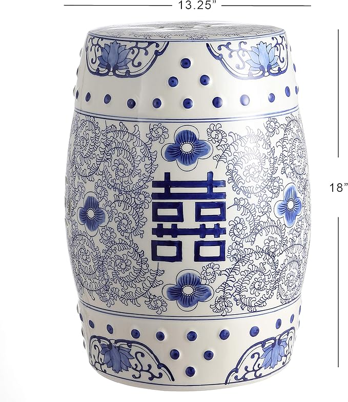 JONATHAN Y TBL1013A Double Happiness 18" Chinoiserie Ceramic Drum Indoor/Outdoor Garden Stool Bohemian, Coastal, Classic, Cottage, French Country, Traditional, Bathroom, Garden Room, Patio, Blue/White - Image 3