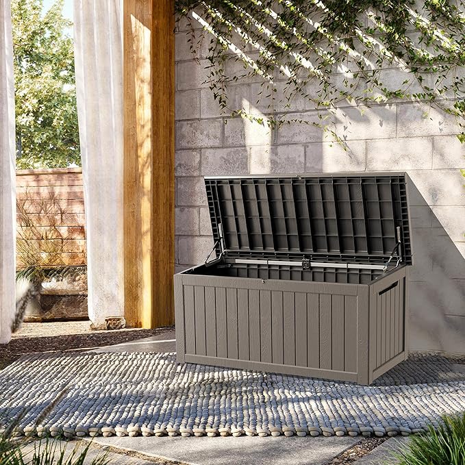 TARKARI 200 Gallon Lockable Resin Deck Box, Waterproof & UV-Resistant Outdoor Storage Box for Outdoor Cushion Storage, Garden Tools & Pool Accessories Storage, Gray - Image 3