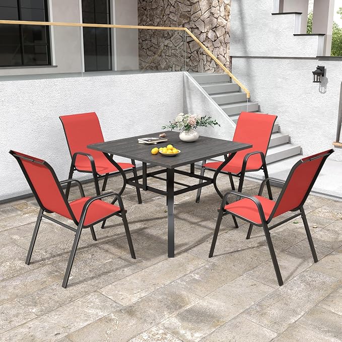 Patio Chairs Set of 4, Stackable Outdoor Dining Chairs for All Weather Textilene Fabric & Metal Frame, Outdoor Chairs Set for Backyard Deck Garden - Image 3