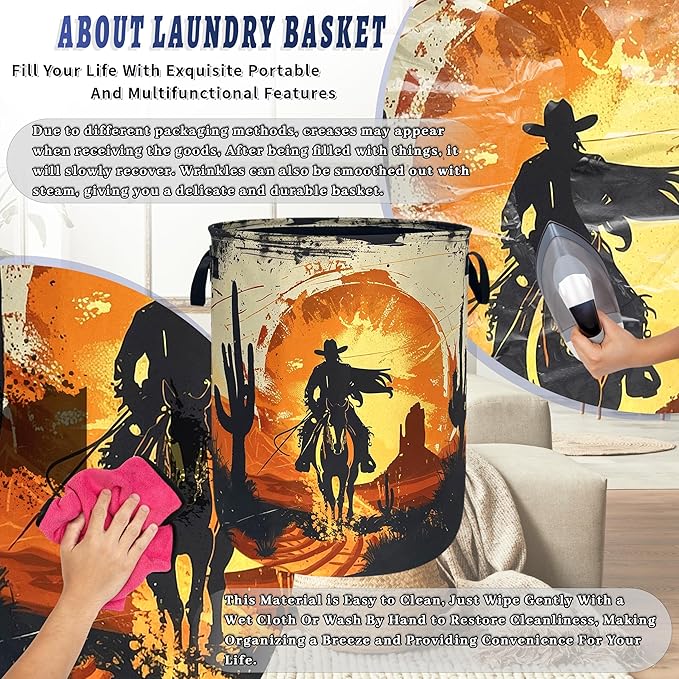 Personalise Western Cowboy Laundry Basket Oxford Cloth Desert Horse Laundry - Image 8
