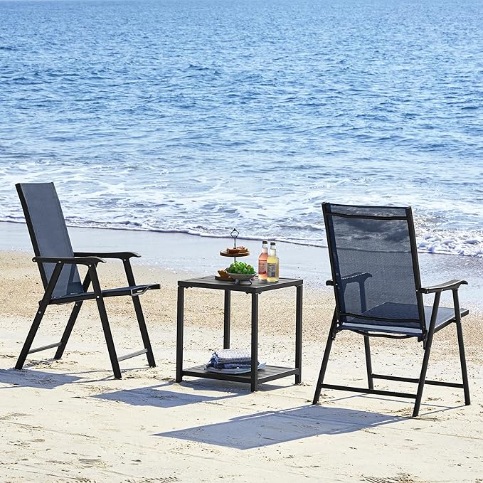 Yaheetech Patio Dining Chairs Set of 2, Portable Dining Chairs with Armrests for Camping, Lawn and Beach, Folding Patio Chairs 2-Pack of Metal Frame, Navy Blue - Image 9