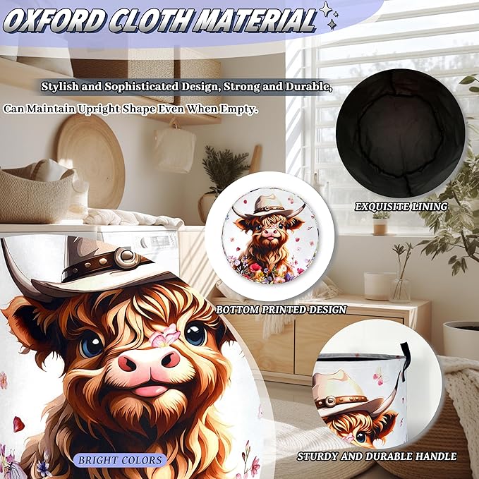 Cute Highland Cow Laundry Basket Foldable Oxford Cloth Cows Animal Laundry - Image 6