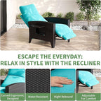 IDEALHOUSE Wicker Outdoor Recliner Reclining Patio Chairs with Adjustable Back & Footrest 150° Lay-Flat Reclining with Air Pump Rattan Flip-Up Side Table Outdoor Lounge Chairs for Pool Deck Balcony - Image 6