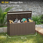 EAST OAK Outdoor Storage Box, 60 Gallon Deck Box Indoor and Outdoor Use, Waterproof Resin Storage Bin for Patio Cushions, Gardening Tools, Lockable, UV Resistant, Brown - Image 2