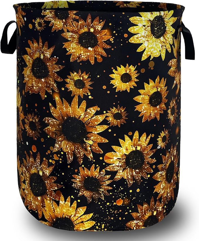 Beautiful Sunflower Laundry Basket Foldable Oxford Cloth Yellow Floral Laundry by Unknown