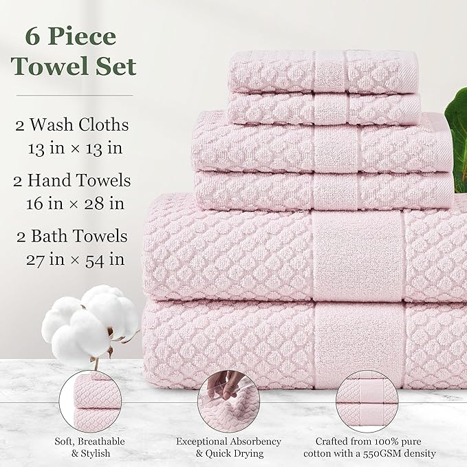 Simple&Opulence 6 Piece Luxury Towel Set, 100% Cotton Bathroom Towels - Image 4