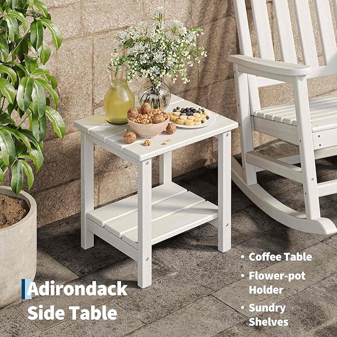 HDPE Rocking Chair Outdoor Set of 2 with Side Table - Poly High Back Porch Rocker Chairs for Adults - All Weather Resistant Furniture for Patio Front Porch - White - Image 4