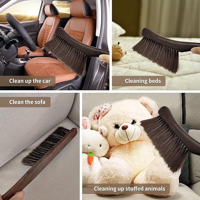 2 Pcs Wooden Hand Broom Brush, Dust Bench Brush Whisk Broom Soft Bristle Brush - Image 3