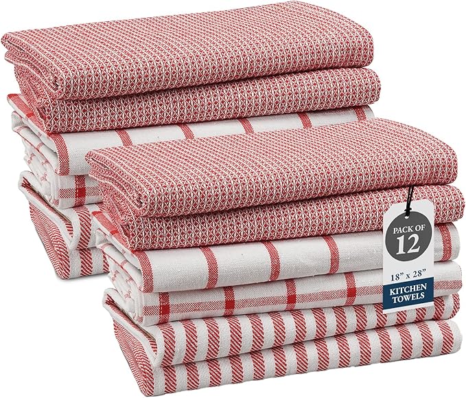 LANE LINEN Kitchen Towels Set of 12-100% Cotton, Quick-Drying 18” x 28” by LaneLinen