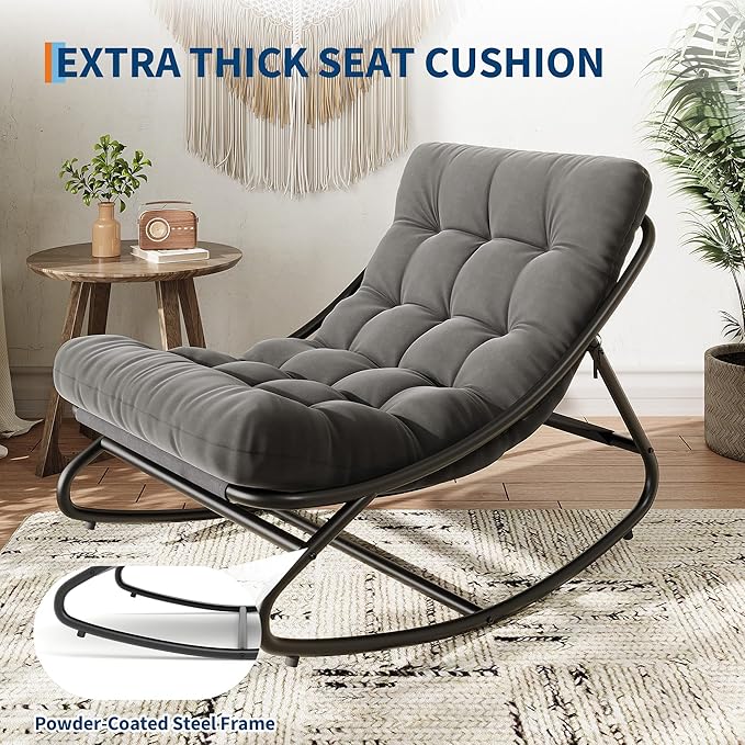 IDEALHOUSE Outdoor Rocking Chair with Metal Frame, Adjustable Papasan Rocker, Waterproof Comfy Cushion, 450lbs Capacity, for Patio, Porch, Garden, Living Room, Dark Grey - Image 5