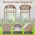 4 Pcs Stackable Patio Dining Chairs, Aluminum Rattan Outdoor Dining Chair with Arms, Woven Rope Garden Armchair Metal No Assembly for Bistro Balcony Porch Deck Yard Cafe Restaurant, Light Brown - Image 7
