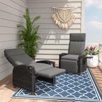 Grand patio Outdoor Recliner Air Pump 150° Lay Flat Reclining Chair with Independent Adjustable Back and Footrest Removable Olefin Cushion Flip-Up Table Wicker Grey 2PCS by GrandPatio