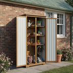 PetsCosset Outdoor Storage Cabinet, Wood & Metal Storage Shed with Weather-Resistant Roof, Removable Shelves, Lockable Doors, Outside Storage Tool Organizer for Garden, Patio, Backyard, Garage, Pool - Image 6