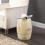 JONATHAN Y TBL1013B Double Happiness 18" Chinoiserie Ceramic Drum Indoor/Outdoor Garden Stool Bohemian, Coastal, Classic, Cottage,Traditional, Patio, Garden, Bathroom, Living Room, Yellow/White - Image 2