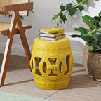 JONATHAN Y TBL1022E Lucky Coins 16" Chinese Ceramic Drum Indoor/Outdoor Garden Stool Bohemian, Coastal, Cottage, French Country, Traditional, for Living Room, Garden Room, Patio, Matte Yellow - Image 2