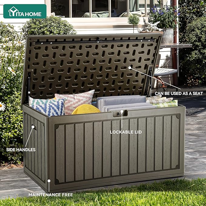 YITAHOME 90 Gallon Large Deck Box with Side Handles, Outdoor Double-Wall Storage for Patio Furniture Cushions, Garden Pool Accessories, Waterproof & Lockable - Image 3