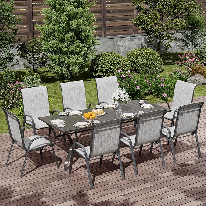 UDPATIO Patio Chairs Set of 8, Stackable Outdoor Dining Chairs with High Back, Breathable Textilene Fabric Outdoor Chair All Weather, 350LBS Capacity for Garden, Backyard (Light Grey) - Image 2