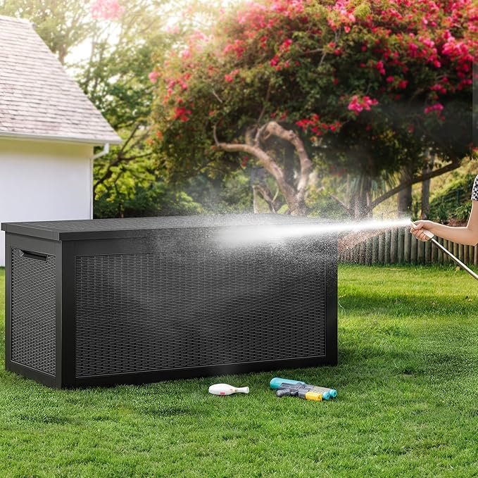 YITAHOME XXL 260 Gal Large Deck Box, Outdoor Resin Storage Box, Rattan Storage Container for Patio Furniture, Garden Tools, Waterproof, Lockable (Black) - Image 7