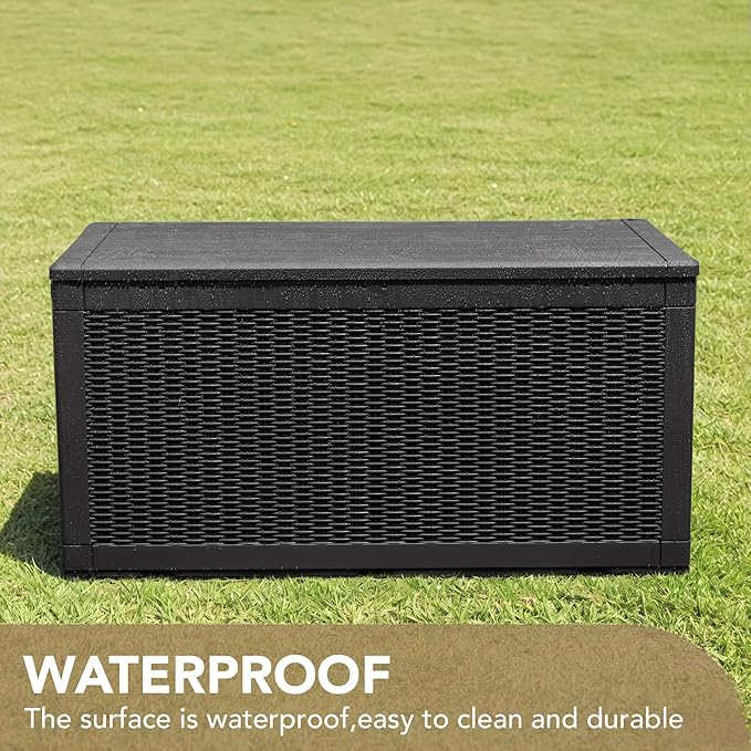 Devoko 100 Gallon Waterproof Large Resin Deck Box Indoor Outdoor Lockable Storage Container for Patio Furniture Cushions Garden Tools (100 Gallon, Black) - Image 4