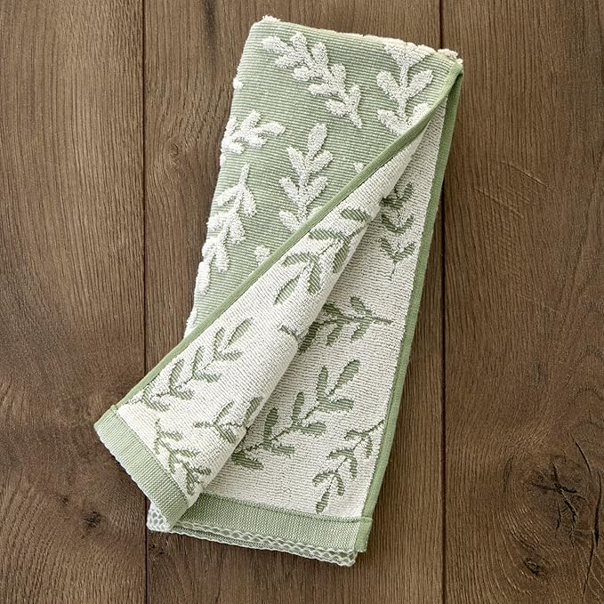 SKL Home Leaf Sprig 100% Cotton Jacquard 2pc Hand Towel Set, Reversible & - Image 2