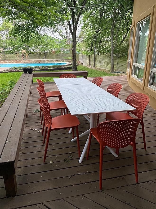 2xhome Set of 2 Patio Dining Chairs | Modern Stackable Outdoor Pool Side Chair | Weather Resistant Plastic for Yard, Porch, Balcony, Kitchen, Orange - Image 6