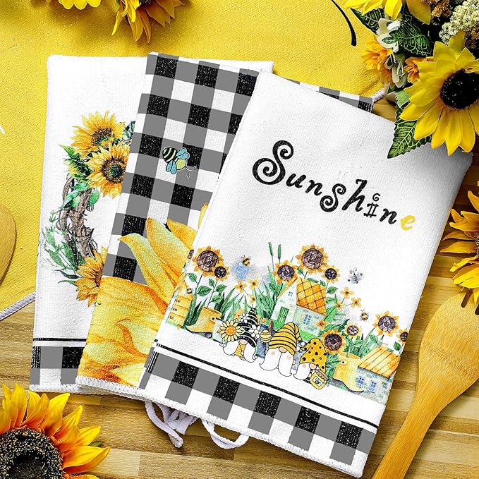 Bencailor 4 Pcs Sunflower Kitchen Towels Flower Floral Spring Hand Dish Towels - Image 4