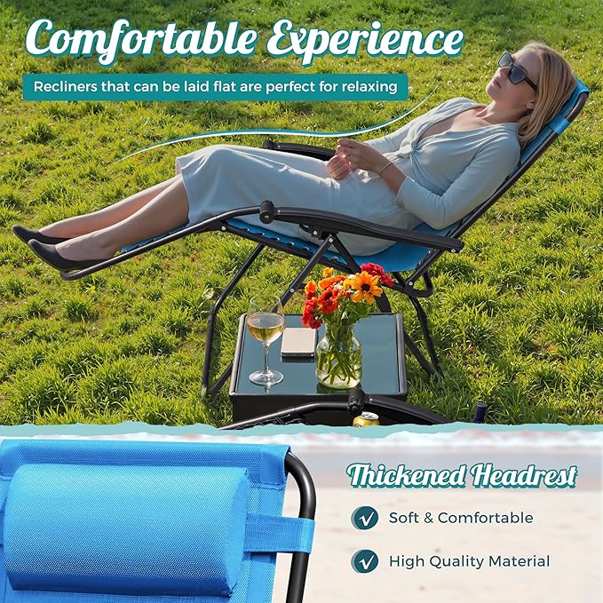 Homall Zero Gravity Chair Adjustable Folding Lawn Lounge Chairs Outdoor Lounge Gravity Chair Camp Reclining Chair with Pillows for Poolside Backyard and Beach Set of 2 (Sky Blue) - Image 5