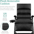 Best Choice Products Oversized Zero Gravity Chair, Folding Outdoor Patio Recliner, XL Anti Gravity Lounger w/Removable Cushion, Cup Holder, Side Tray, 350lb Capacity - Onyx Black - Image 4
