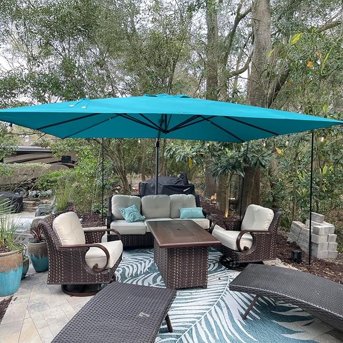 PURPLE LEAF 9' X 11.5' Patio Umbrella with Base Outdoor Cantilever Rectangle Umbrella Offset Umbrella with 360-degree Rotation for Garden Deck Pool Patio, Turquoise Blue by PURPLELEAF